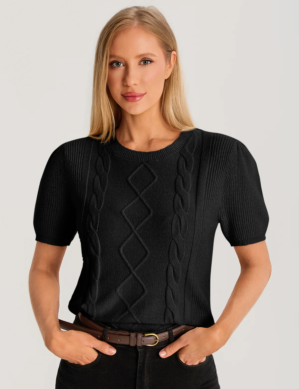 Womens  Black Puff Short Sleeve Sweater 3