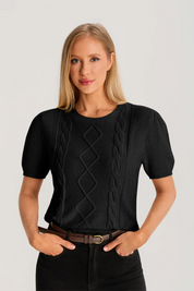 Womens  Black Puff Short Sleeve Sweater 3
