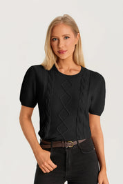 Womens  Black Puff Short Sleeve Sweater | CicyBell