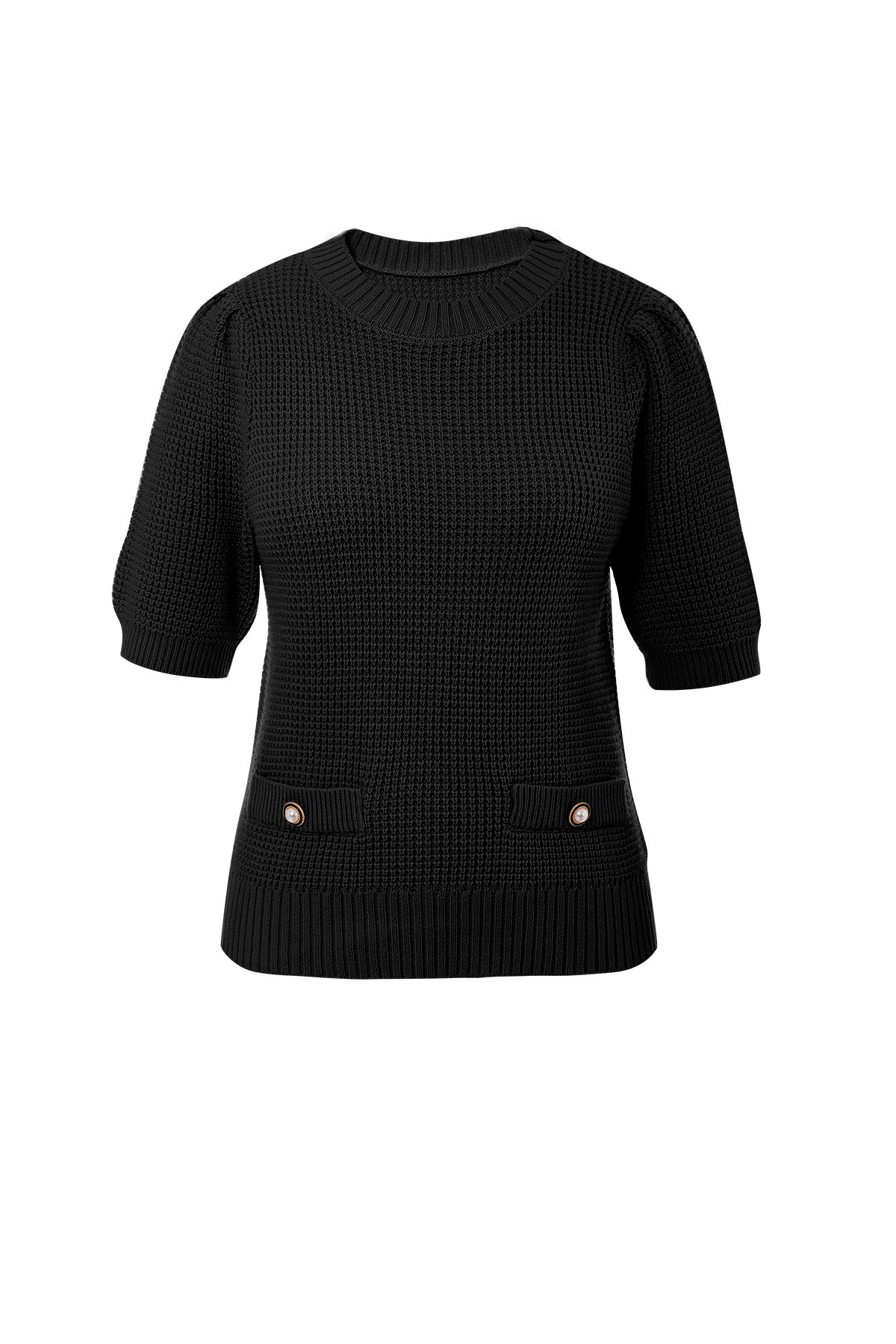 Womens Black Puff Short Sleeve Sweaters Tops | CicyBell
