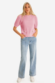 Womens Pink Puff Short Sleeve Sweaters Tops | CicyBell