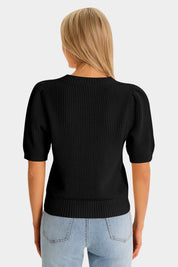 Womens Black Puff Short Sleeve Sweaters Tops | CicyBell