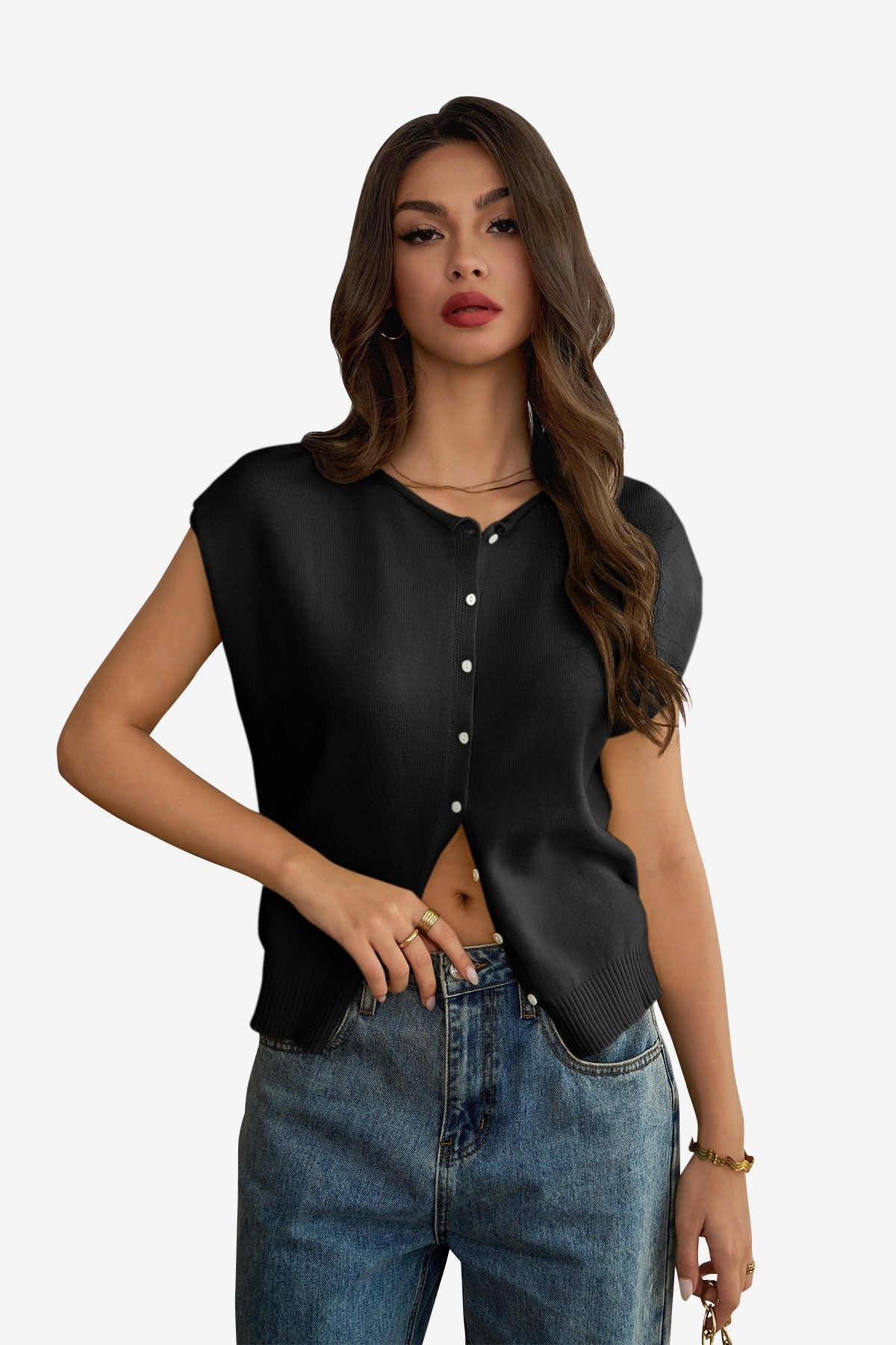 Womens Black Cap Sleeve Sweater Vest