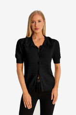 Black Ruffle Peter Pan Collar Cardigan Sweater 1