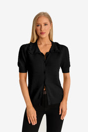 Black Ruffle Peter Pan Collar Cardigan Sweater 1