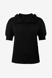 Cicy Bell Black Ruffle Peter Pan Collar Cardigan Sweater