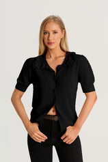 Black Ruffle Peter Pan Collar Cardigan Sweater 2