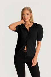 Black Ruffle Peter Pan Collar Cardigan Sweater 3