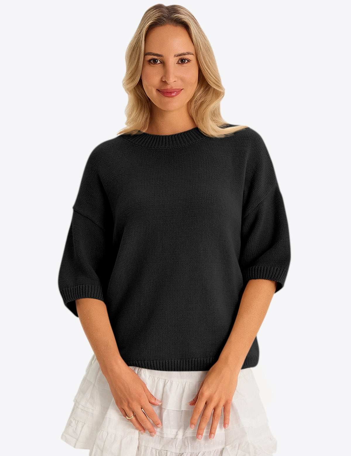 Womens Black Half Sleeve Sweaters 1