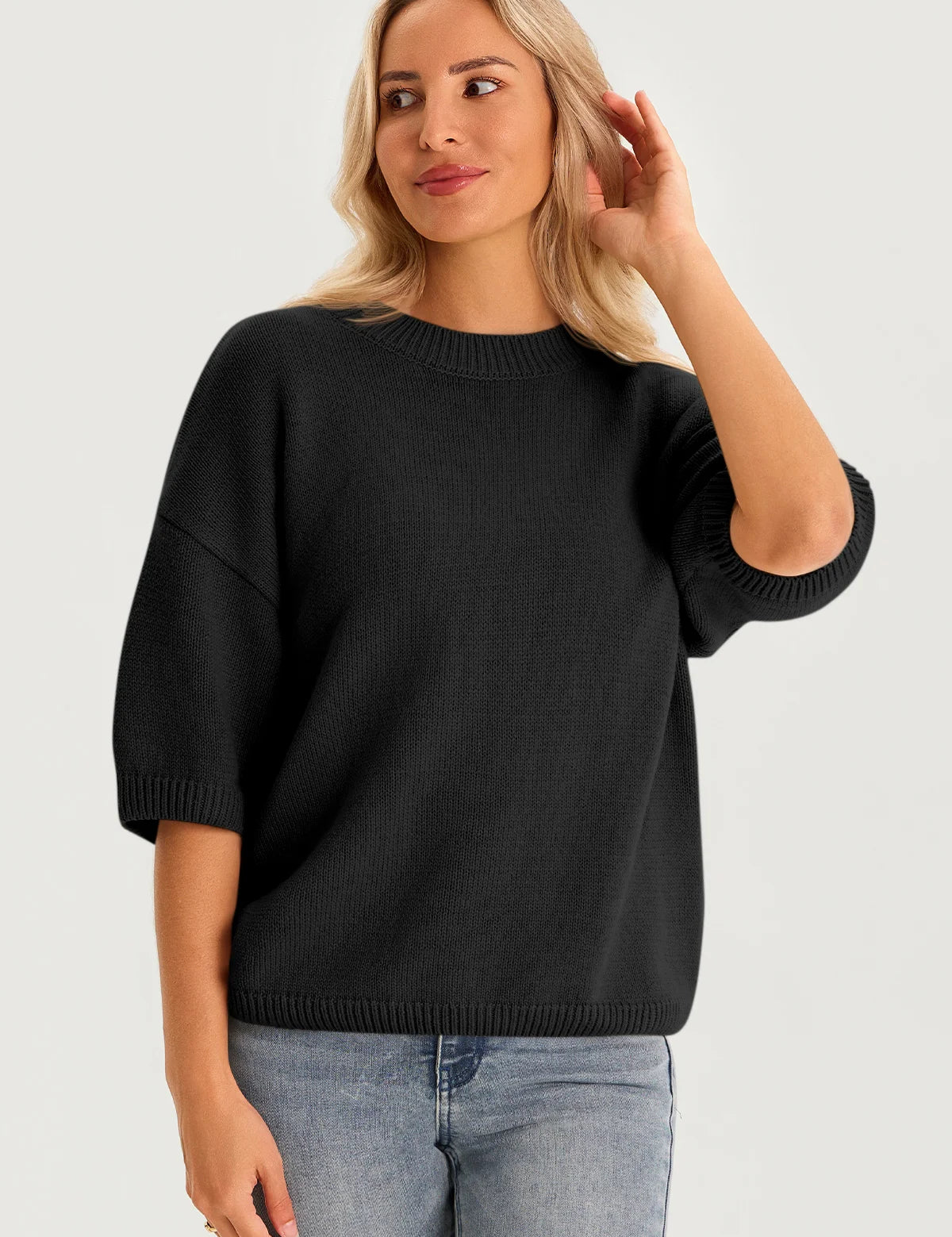 Womens Black Half Sleeve Sweaters 2