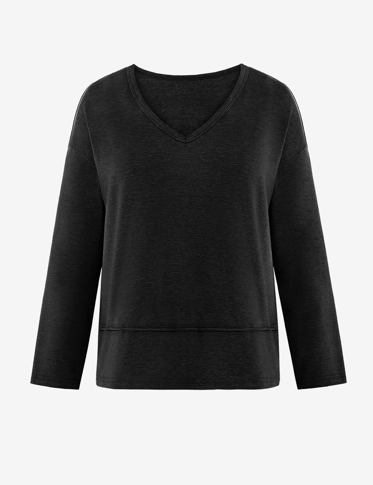 Womens  Black V Neck Casual Flowy Tops 2