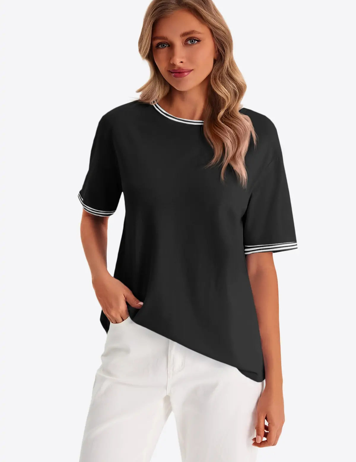 Womens Black Summer Crew Neck T Shirts 1