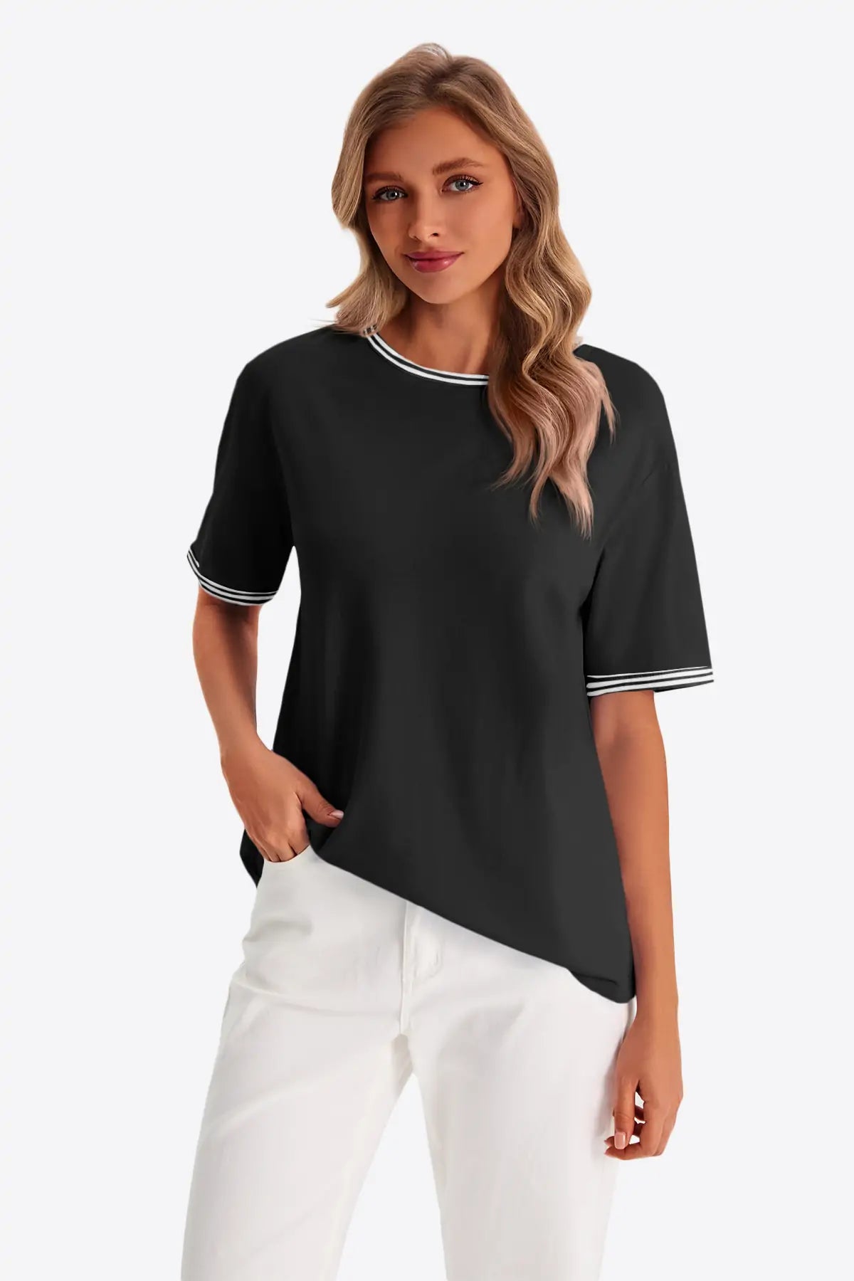 Womens Black Summer Crew Neck T Shirts 1