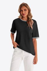 Womens Black Summer Crew Neck T Shirts 1