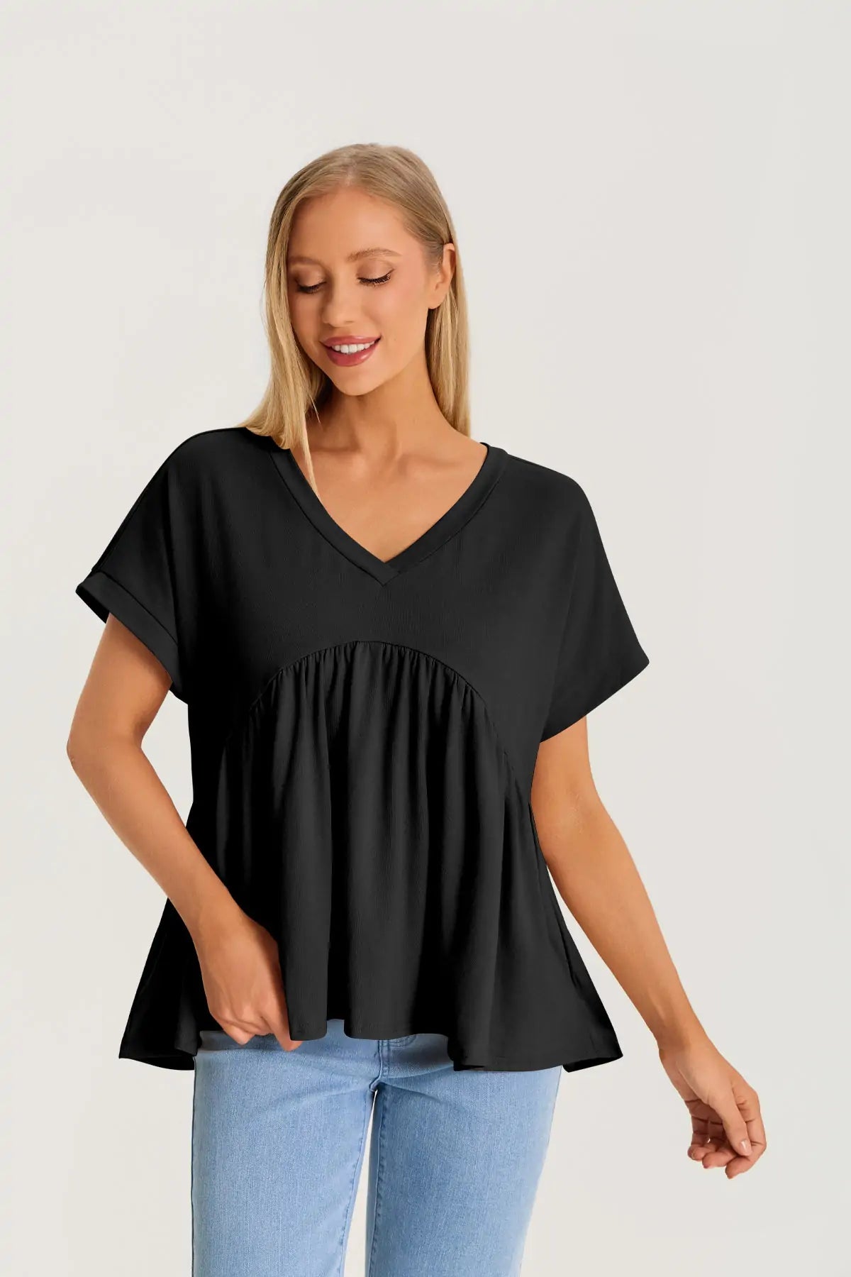 Womens  Black Summer Peplum Tops 2