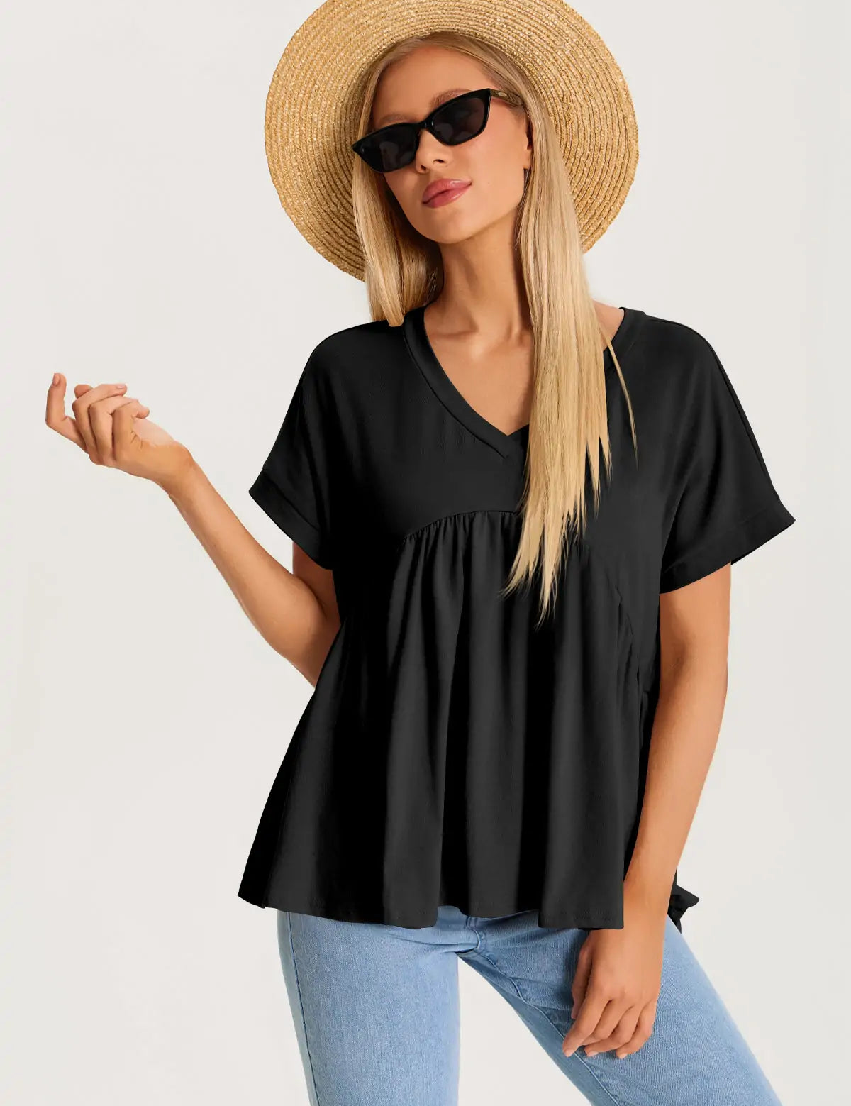 Womens  Black Summer Peplum Tops 3