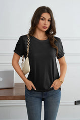 Womens Black Ruffle Short Sleeve T Shirt 3