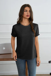 Womens Black Ruffle Short Sleeve T Shirt | CicyBell