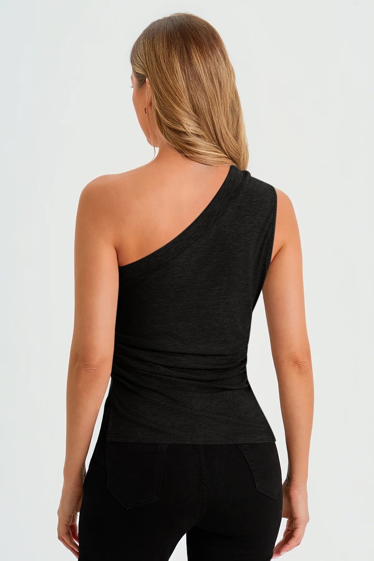 Womens  Black One Shoulder Tank Tops | CicyBell