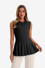 Womens  Black Pleated Peplum Tank Tops 1