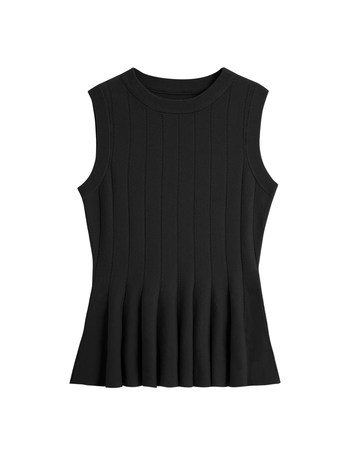 Womens  Black Pleated Peplum Tank Tops 2