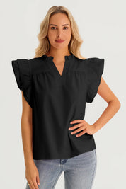 Womens Black Ruffle Cap Sleeve Tank Tops  1