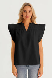 Womens Black Ruffle Cap Sleeve Tank Tops | CicyBell