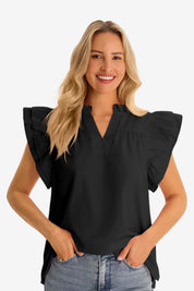 Womens Black Ruffle Cap Sleeve Tank Tops 2