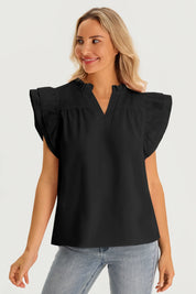 Womens Black Ruffle Cap Sleeve Tank Tops 3