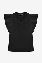 Womens Black Ruffle Cap Sleeve Tank Tops | CicyBell