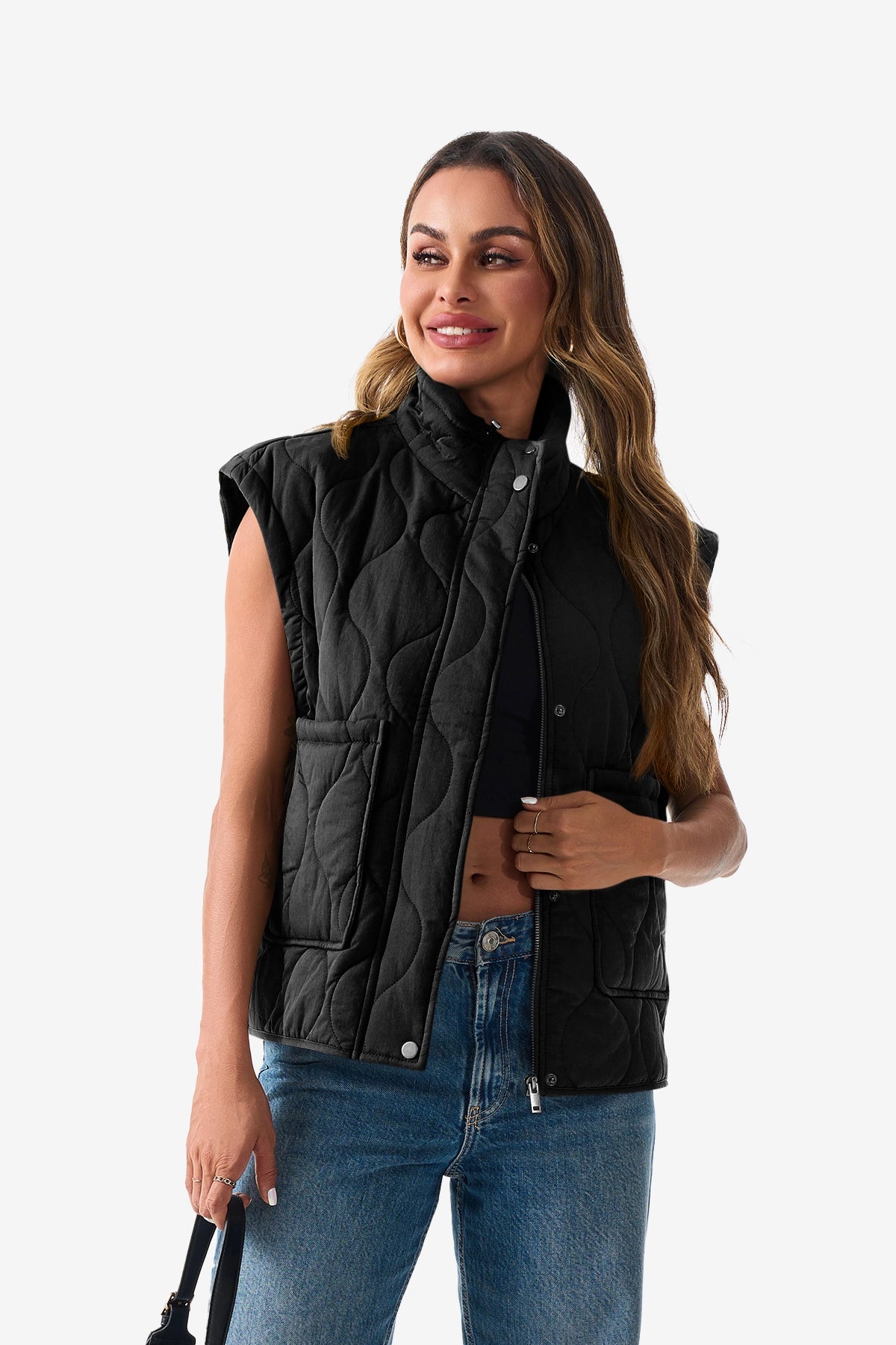 Womens Black Quilted Puffer Vest 1