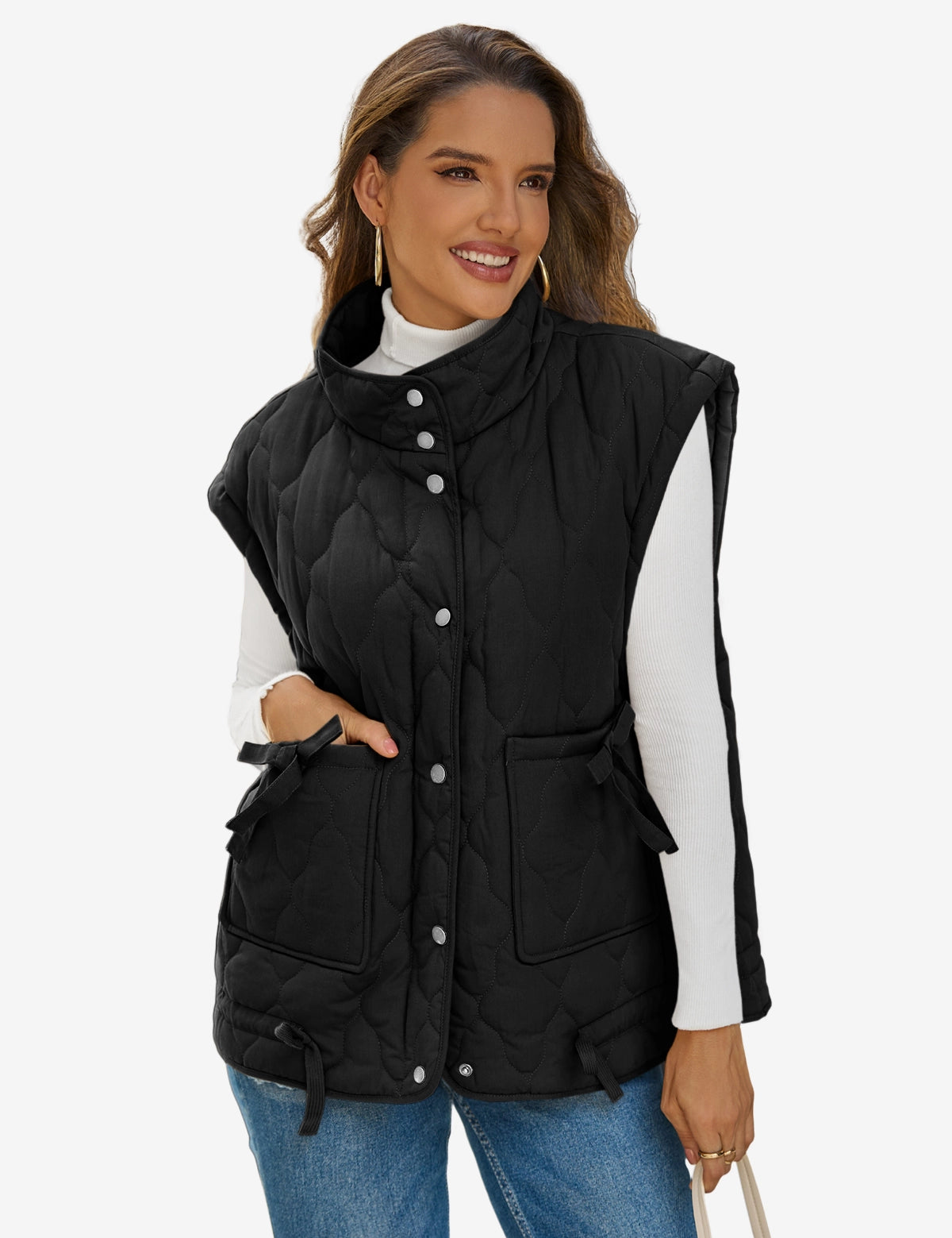 Womens Black Puffer Quilted Vest 1