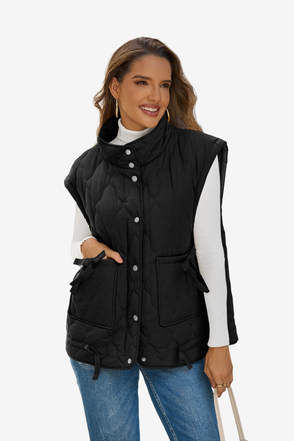 Womens Black Puffer Quilted Vest 1