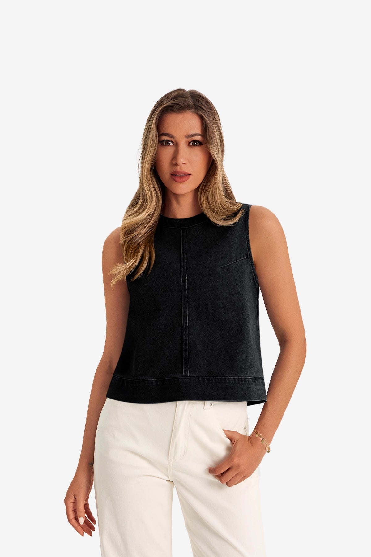 Womens  Black Denim Vest 1