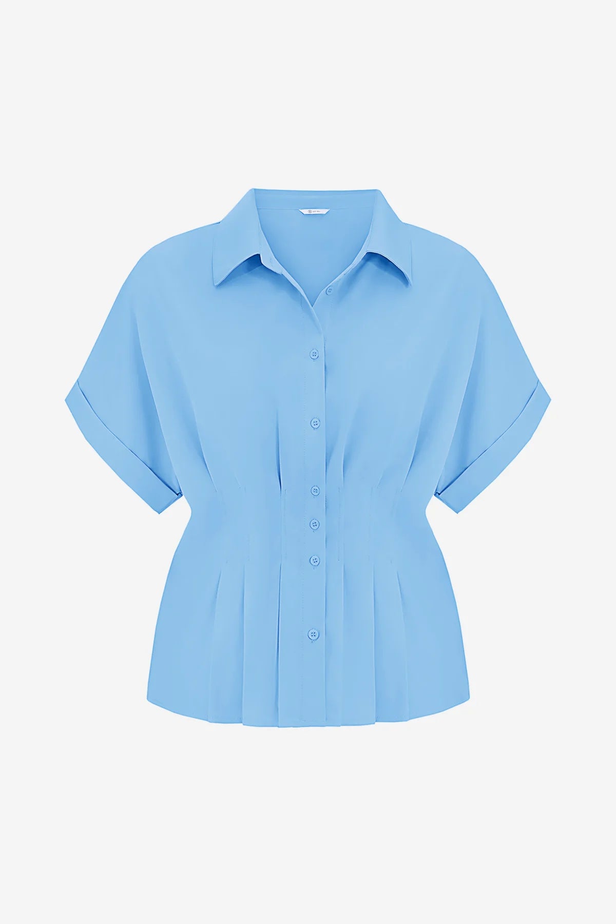 Cicy Bell Womens Blue Pleated Button-Down Shirt