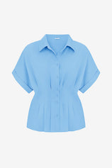 Cicy Bell Womens Blue Pleated Button-Down Shirt