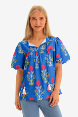 Womens Blue Boho Floral Blouses 1