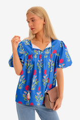 Womens Blue Boho Floral Blouses 3