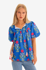 Womens Blue Boho Floral Blouses 2