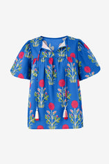 Womens Blue Boho Floral Blouses | CicyBell