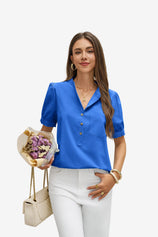 Womens Blue Puff Short Sleeve Blouses 1