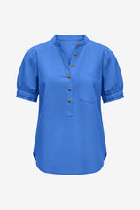 Womens Blue Puff Short Sleeve Blouses 2