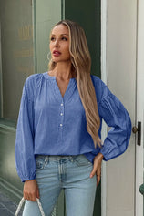 Womens Blue Puff Long Sleeve Blouse 1