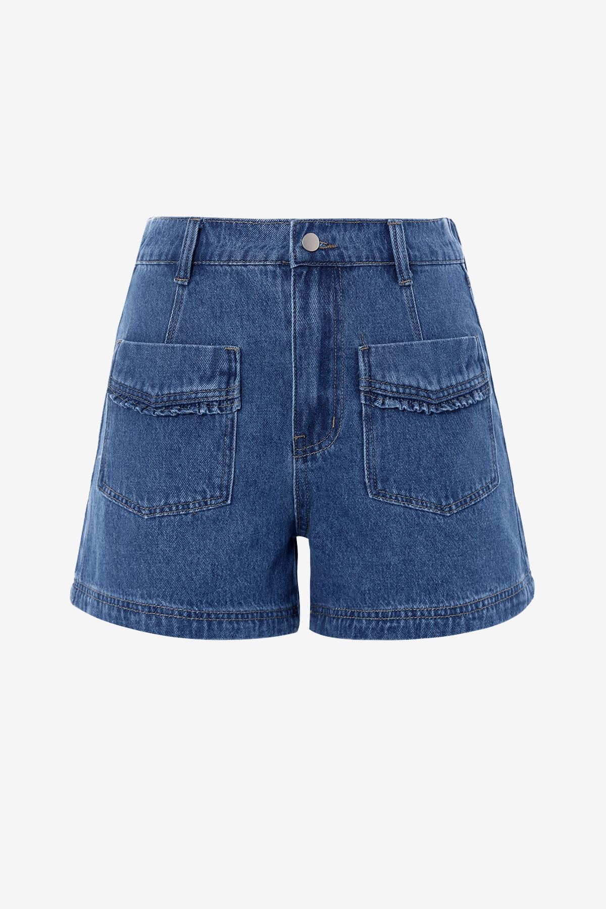 Womens Blue Elastic High Waisted Jean Shorts 2