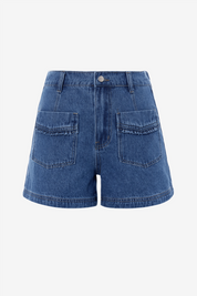 Womens Blue Elastic High Waisted Jean Shorts 2