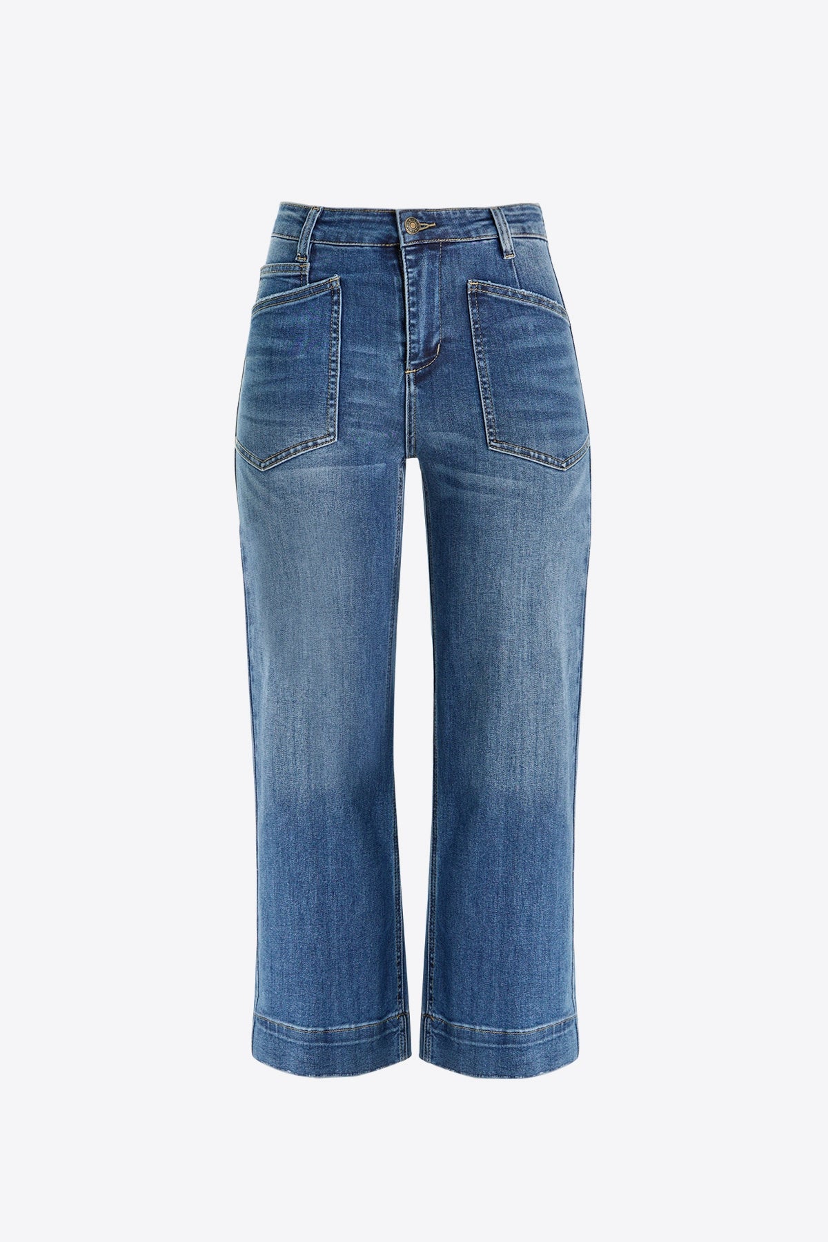 Womens Blue Cropped High Waisted Jeans | CicyBell