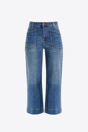 Womens Blue Cropped High Waisted Jeans | CicyBell