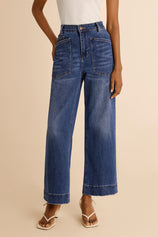 Womens Blue Cropped High Waisted Jeans | CicyBell