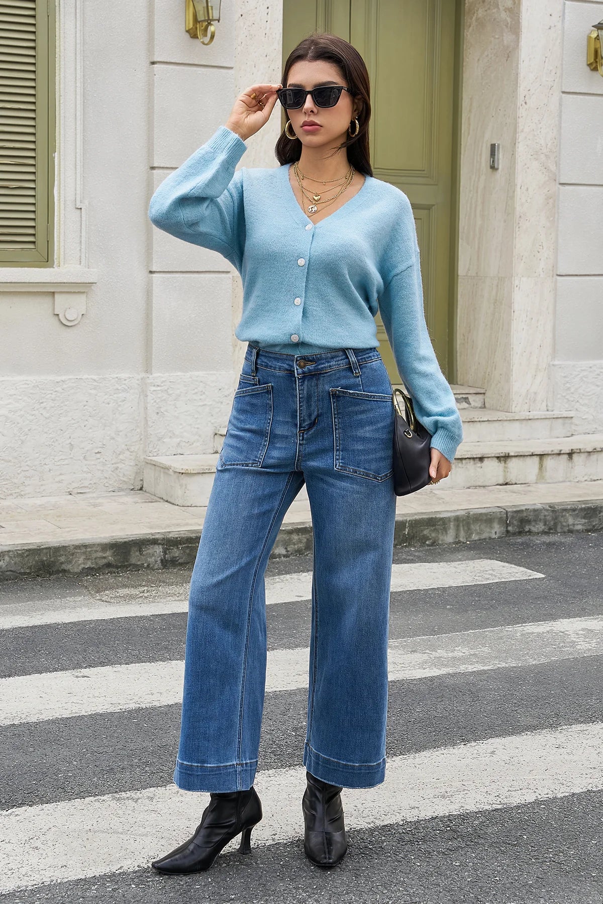 Womens Blue High Waisted Jeans 3