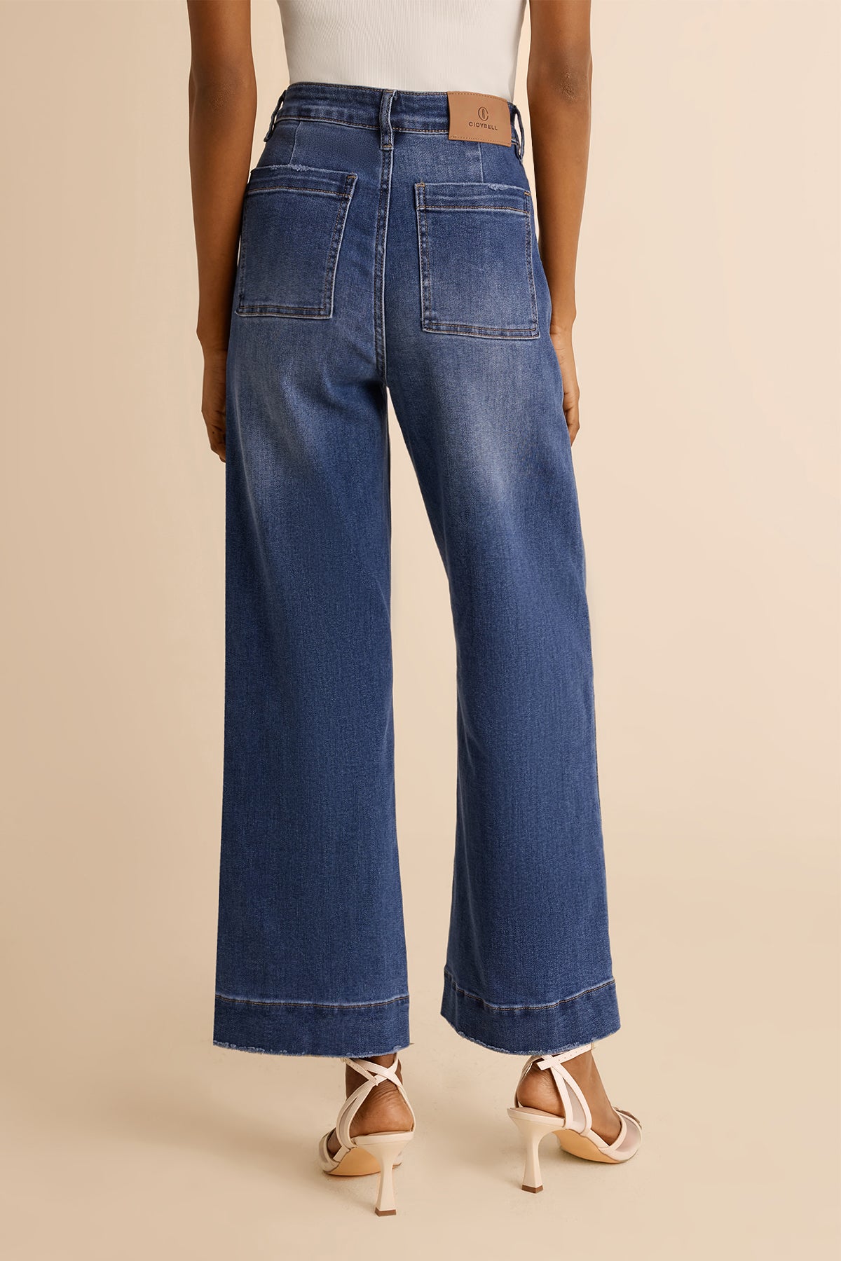 Womens Blue Cropped High Waisted Jeans | CicyBell